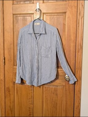 Hollister Blue and White Vertical Stripe Button-Down Shirt
